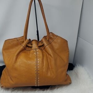 Michael Kors Boho Slouch Tan Leather Tote with Stud Accents